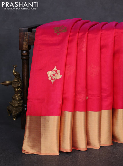 Pure chanderi silk saree tomato pink with allover zari woven buttas and long zari woven border