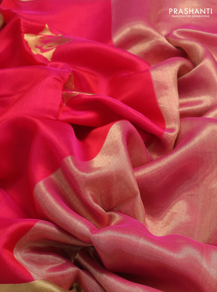 Pure chanderi silk saree tomato pink with allover zari woven buttas and long zari woven border
