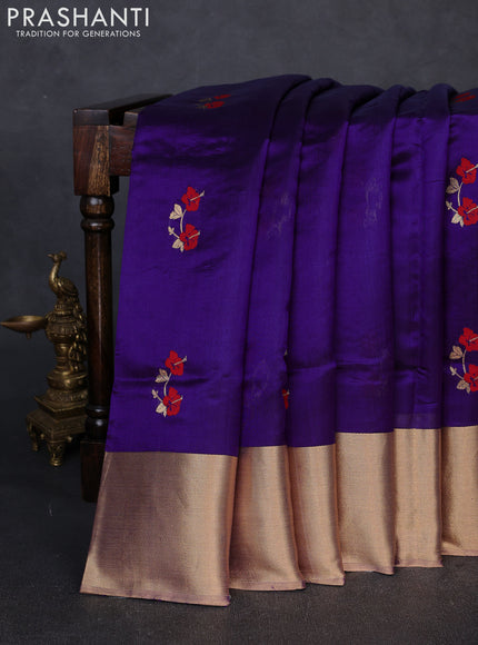 Pure chanderi silk saree violet with thread & zari woven buttas and long zari woven border
