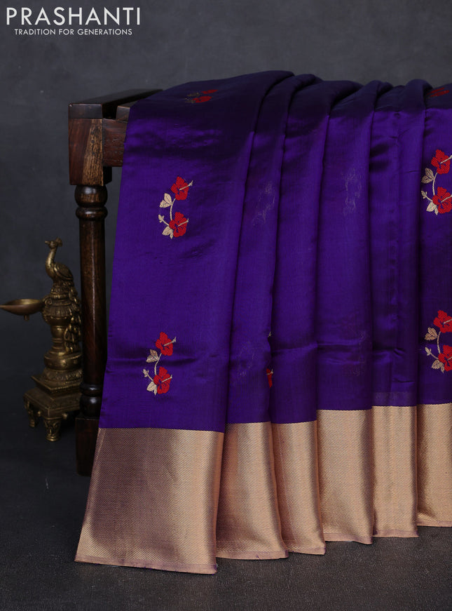 Pure chanderi silk saree violet with thread & zari woven buttas and long zari woven border