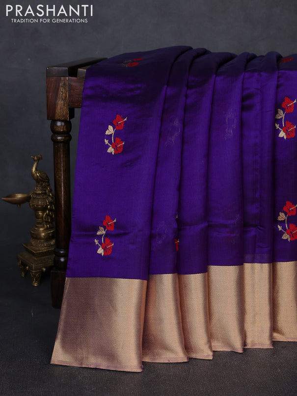 Pure chanderi silk saree violet with thread & zari woven buttas and long zari woven border