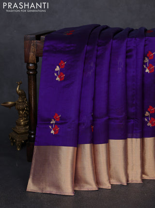 Pure chanderi silk saree violet with thread & zari woven buttas and long zari woven border