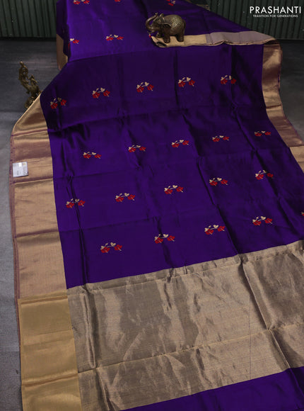 Pure chanderi silk saree violet with thread & zari woven buttas and long zari woven border