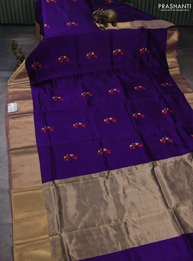 Pure chanderi silk saree violet with thread & zari woven buttas and long zari woven border