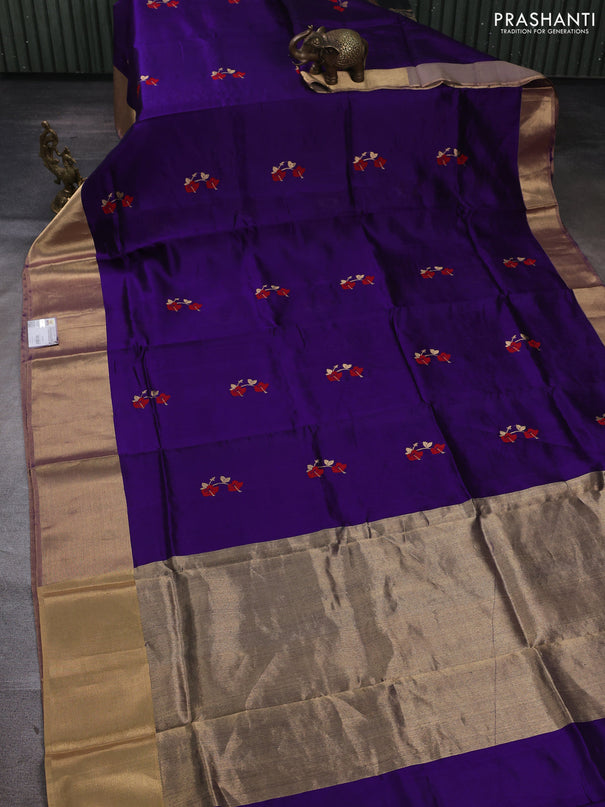 Pure chanderi silk saree violet with thread & zari woven buttas and long zari woven border