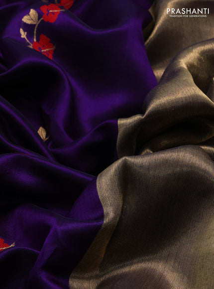 Pure chanderi silk saree violet with thread & zari woven buttas and long zari woven border