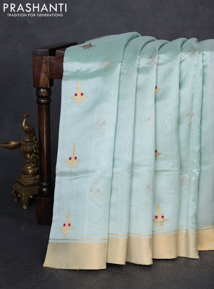 Pure chanderi silk saree teal green with allover zari woven buttas and zari woven border