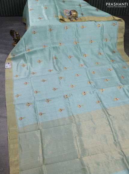 Pure chanderi silk saree teal green with allover zari woven buttas and zari woven border