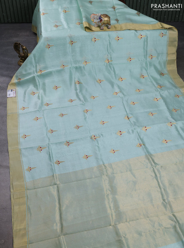 Pure chanderi silk saree teal green with allover zari woven buttas and zari woven border