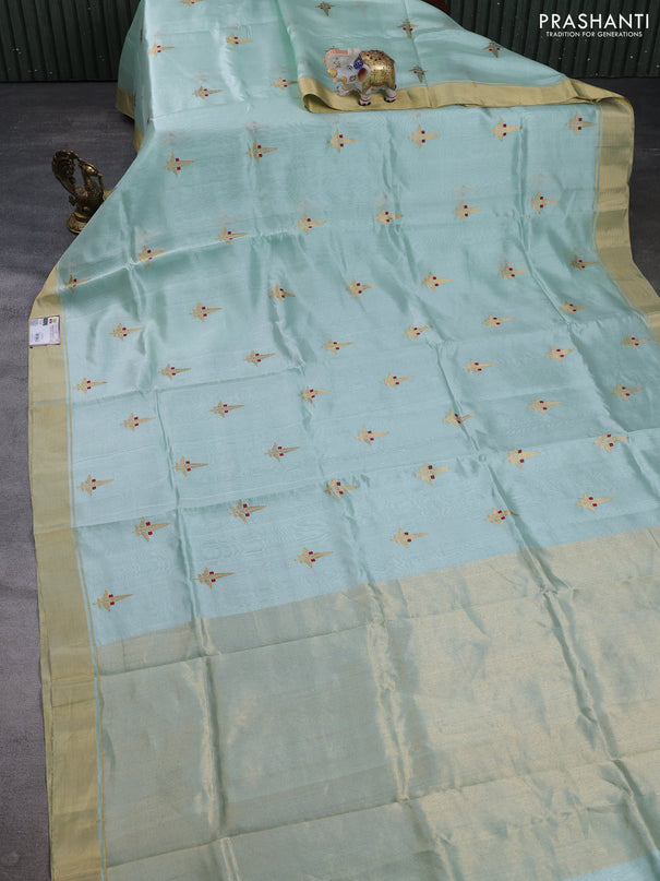 Pure chanderi silk saree teal green with allover zari woven buttas and zari woven border