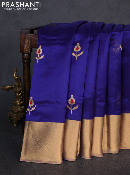 Pure chanderi silk saree blue with allover zari woven buttas and long zari woven border