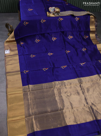 Pure chanderi silk saree blue with allover zari woven buttas and long zari woven border