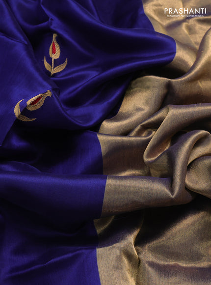 Pure chanderi silk saree blue with allover zari woven buttas and long zari woven border