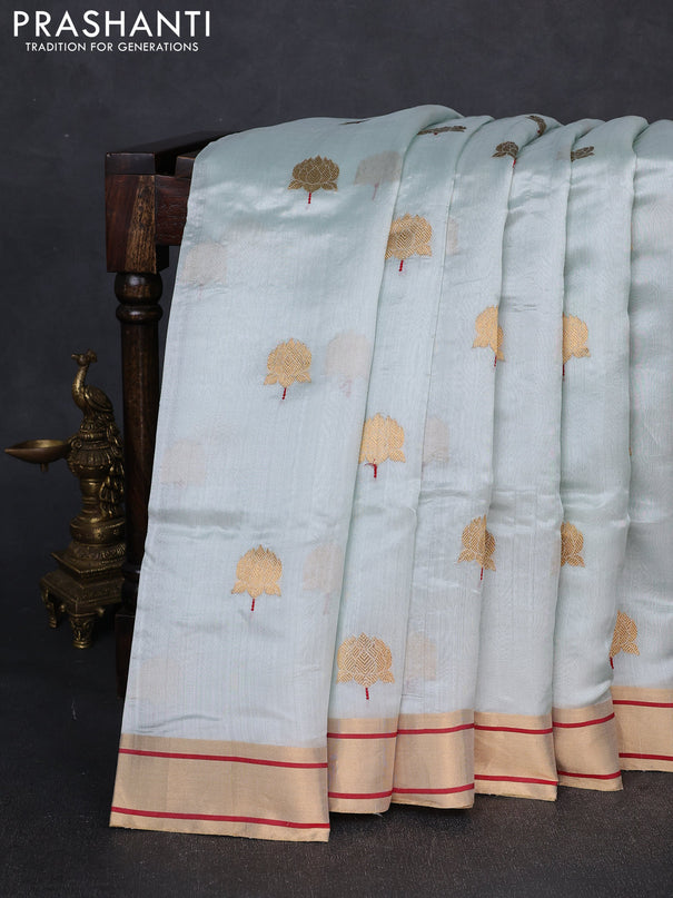 Pure chanderi silk saree pastel blue with allover zari woven buttas and zari woven border