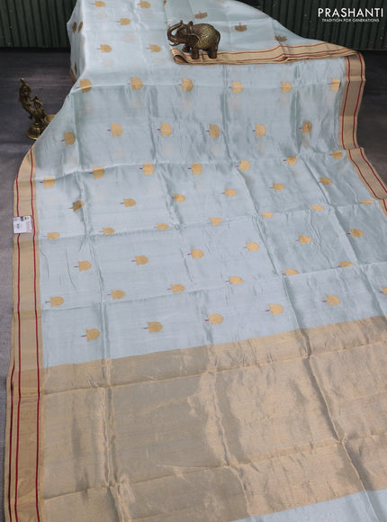 Pure chanderi silk saree pastel blue with allover zari woven buttas and zari woven border