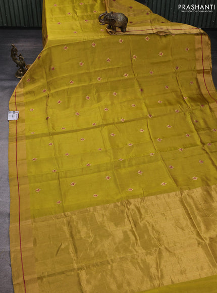 Pure chanderi silk saree mustard green with zari woven buttas and zari woven border