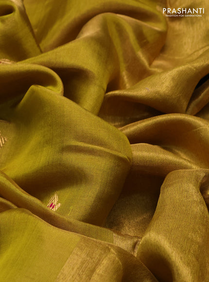 Pure chanderi silk saree mustard green with zari woven buttas and zari woven border