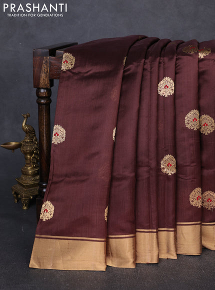 Pure chanderi silk saree coffee brown with zari woven buttas and zari woven border