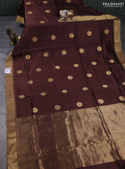 Pure chanderi silk saree coffee brown with zari woven buttas and zari woven border