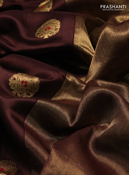 Pure chanderi silk saree coffee brown with zari woven buttas and zari woven border