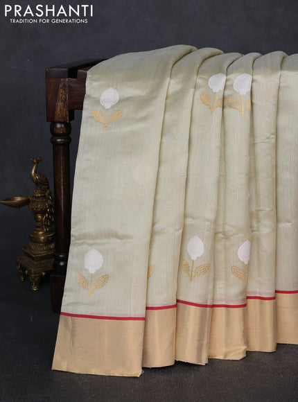 Pure chanderi silk saree beige with thread & zari woven buttas and zari woven border