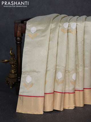 Pure chanderi silk saree beige with thread & zari woven buttas and zari woven border