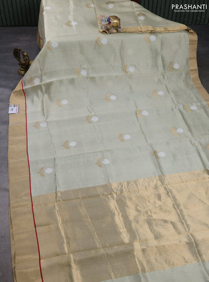 Pure chanderi silk saree beige with thread & zari woven buttas and zari woven border