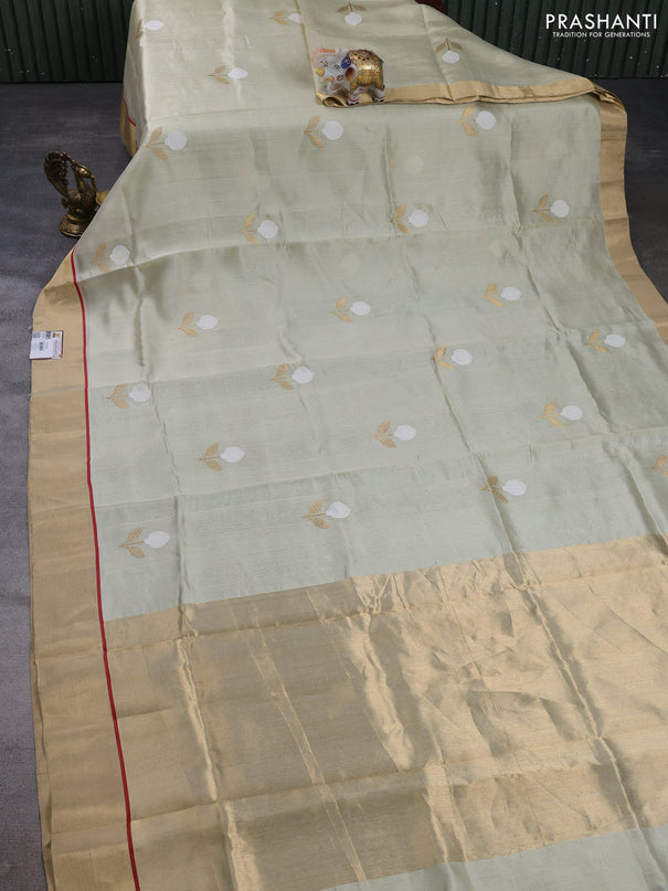 Pure chanderi silk saree beige with thread & zari woven buttas and zari woven border