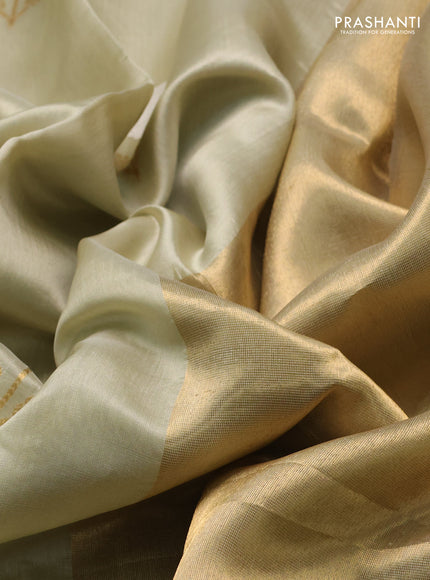 Pure chanderi silk saree beige with thread & zari woven buttas and zari woven border