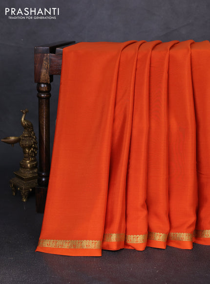 Pure mysore silk saree rust shade with plain body and small zari woven border