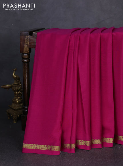 Pure mysore silk saree pink with plain body and small zari woven border