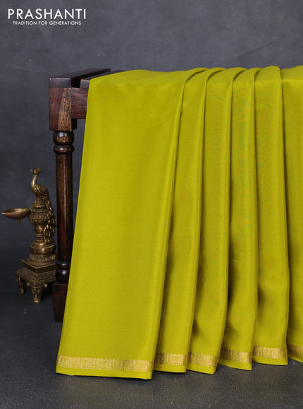 Pure mysore silk saree mehendi green with plain body and small zari woven border