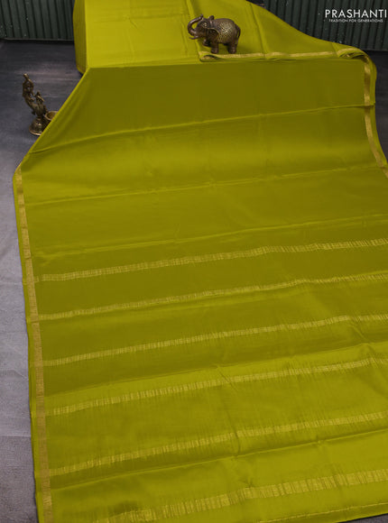 Pure mysore silk saree mehendi green with plain body and small zari woven border