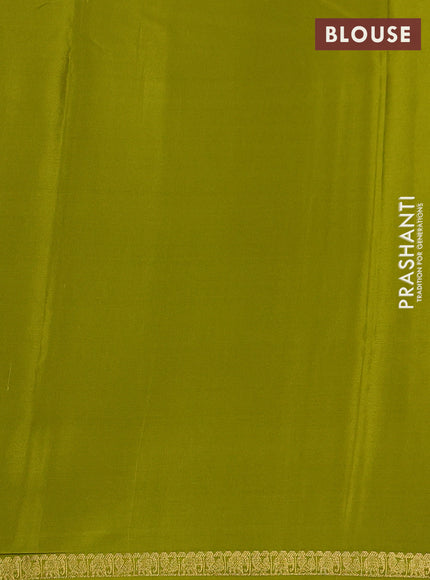 Pure mysore silk saree mehendi green with plain body and small zari woven border