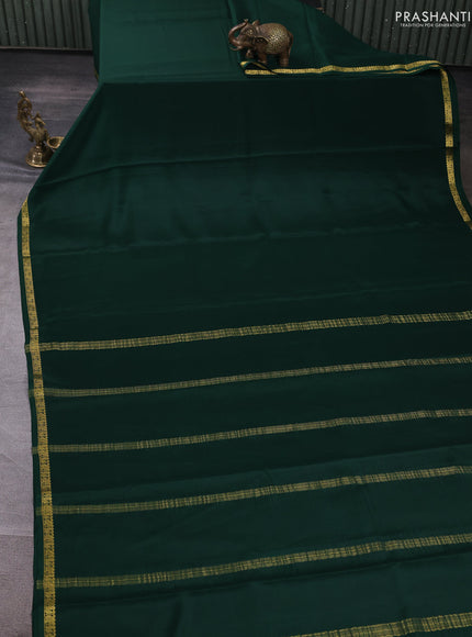 Pure mysore silk saree bottle green with plain body and small zari woven border