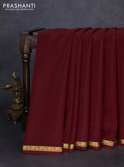 Pure mysore silk saree deep maroon with plain body and small zari woven border