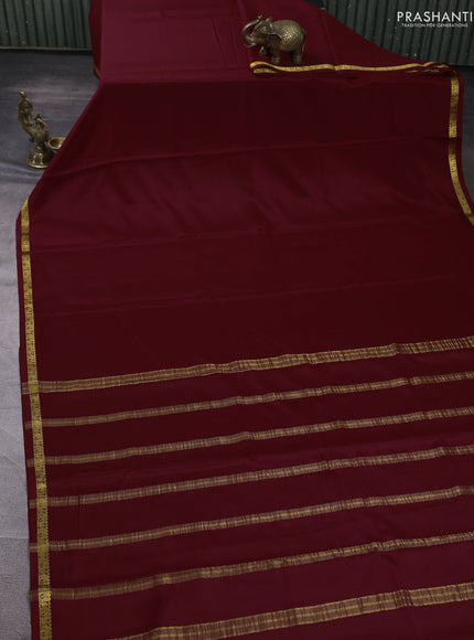 Pure mysore silk saree deep maroon with plain body and small zari woven border