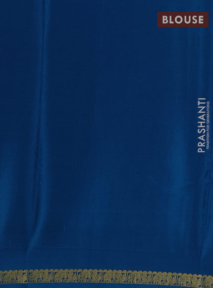 Pure mysore silk saree peacock blue with plain body and small zari woven border