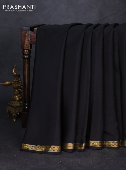 Pure mysore silk saree black with plain body and small zari woven border