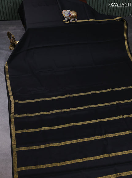 Pure mysore silk saree black with plain body and small zari woven border