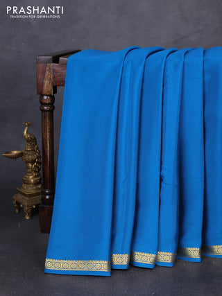 Pure mysore silk saree teal blue with plain body and small zari woven border