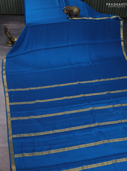 Pure mysore silk saree teal blue with plain body and small zari woven border