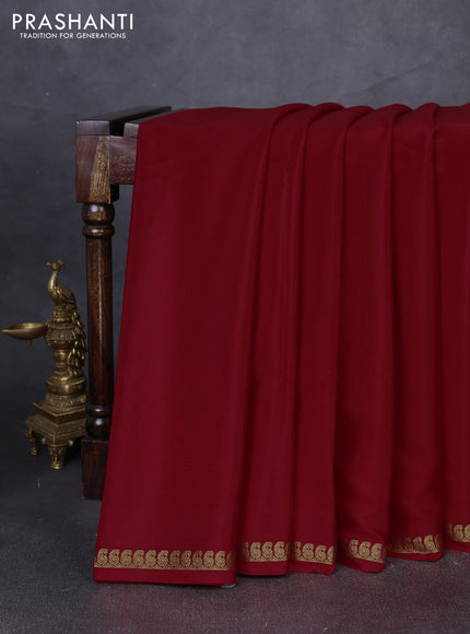 Pure mysore silk saree red with plain body and paisley small zari woven border