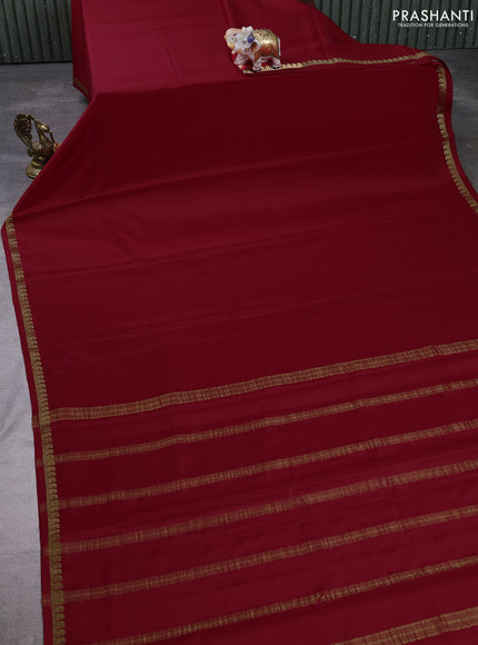 Pure mysore silk saree red with plain body and paisley small zari woven border