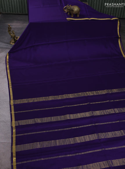 Pure mysore silk saree navy blue with plain body and paisley small zari woven border