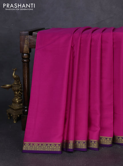 Pure mysore silk saree pink and purple with plain body and small zari woven border