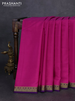 Pure mysore silk saree pink and purple with plain body and small zari woven border