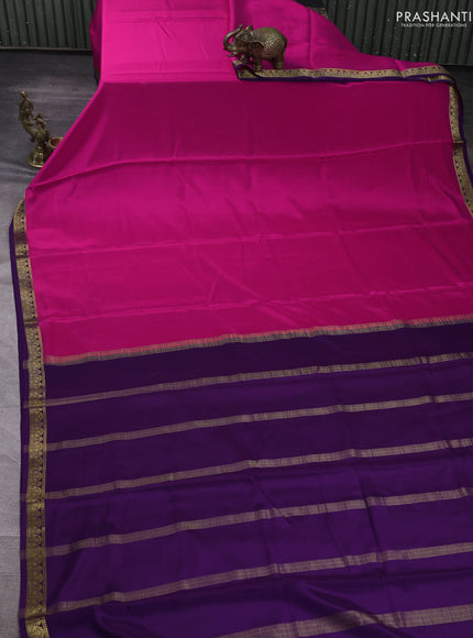 Pure mysore silk saree pink and purple with plain body and small zari woven border