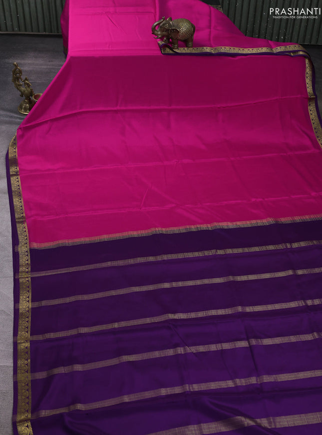 Pure mysore silk saree pink and purple with plain body and small zari woven border