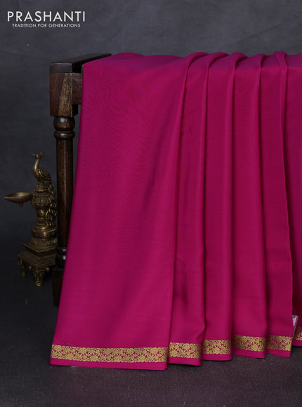 Pure mysore silk saree pink with plain body and small zari woven border
